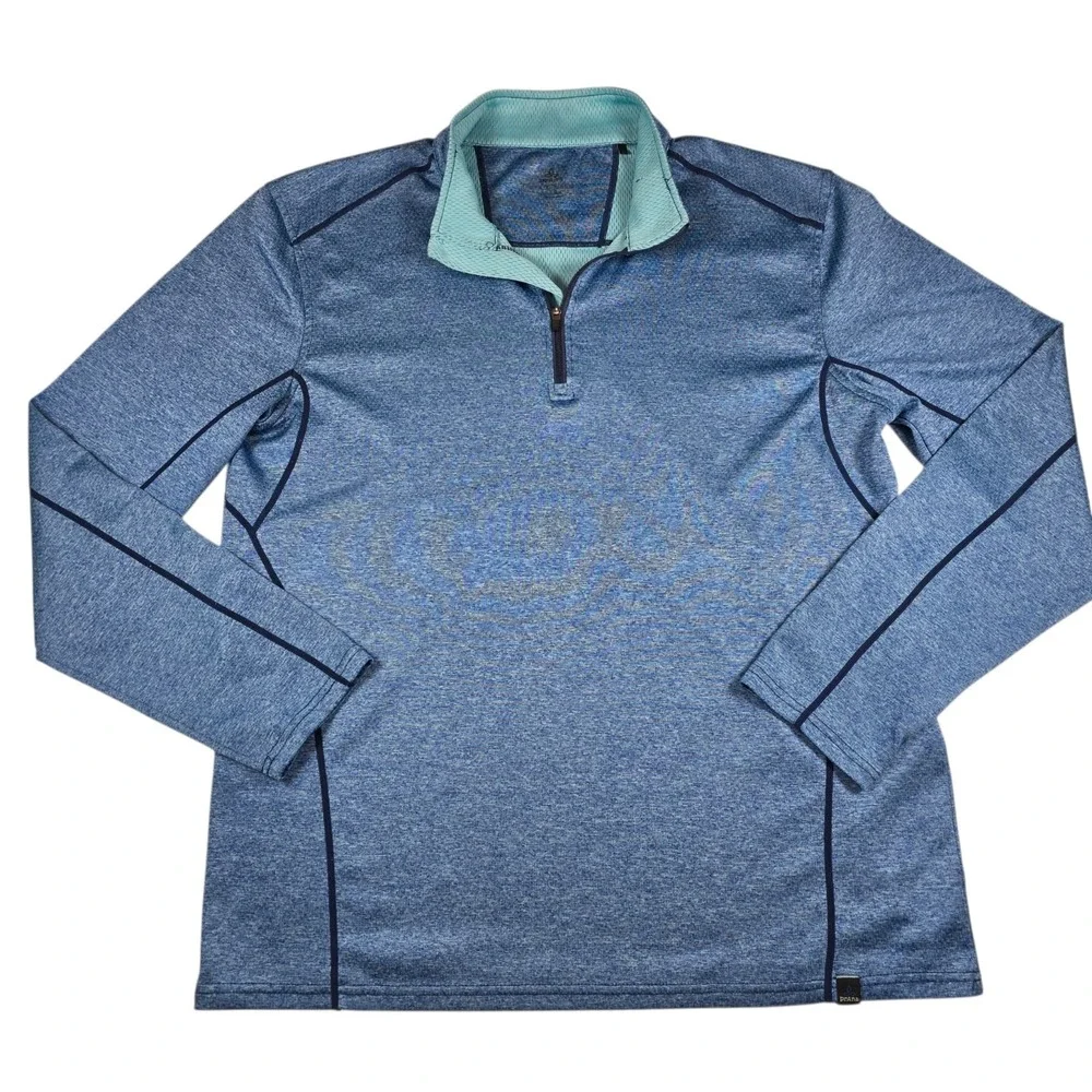prAna Blue Talon Mock Neck Quarter Zip Performance Pullover Sweatshirt Mens Sz L